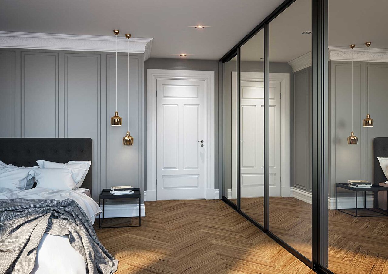 Skjutdörrar sovrum Frontrow spegelglas