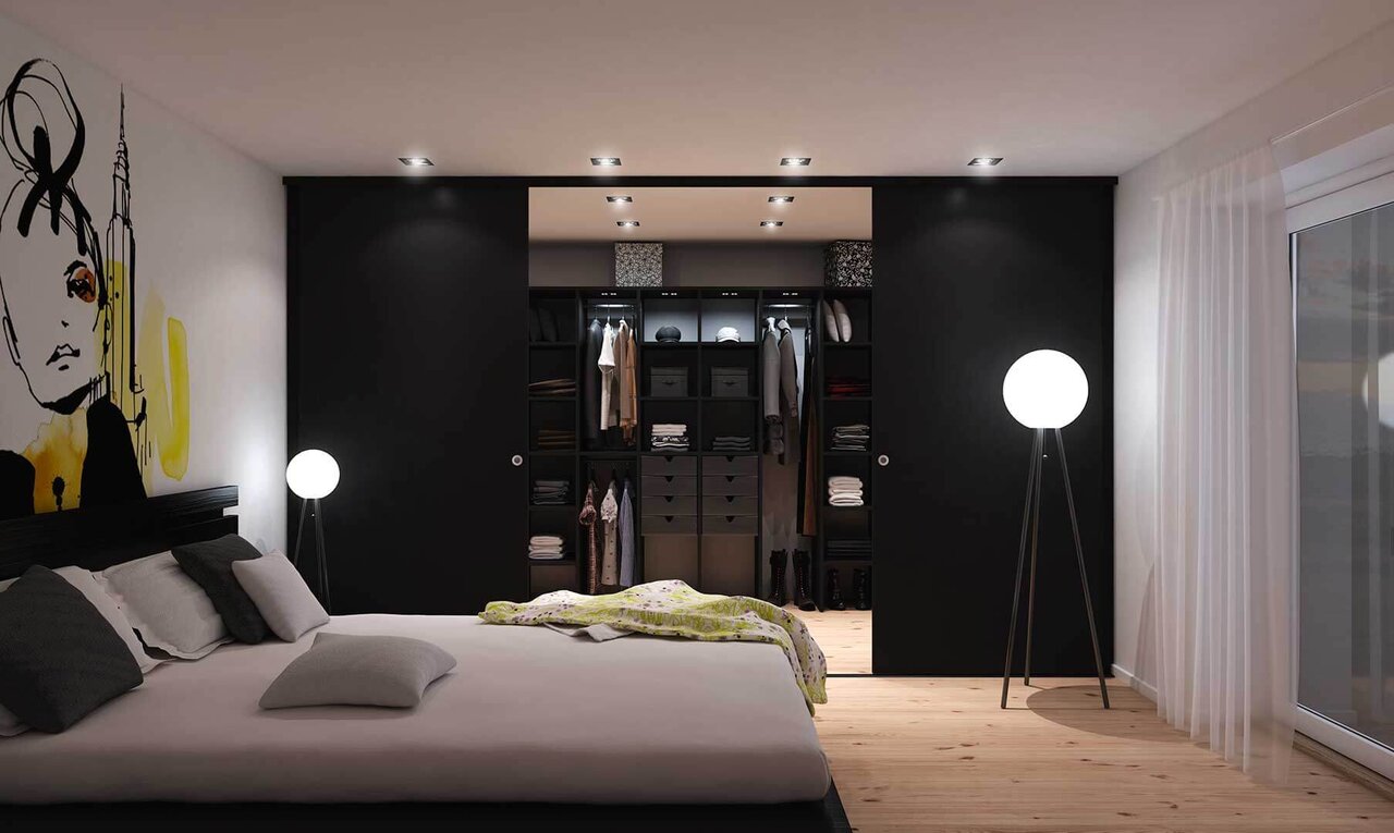 Skjutdörrar sovrum Backstage svart