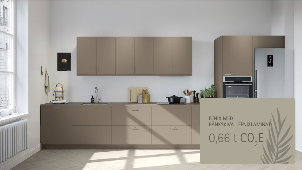 Fenix beige med bänkskiva i Fenixlaminat